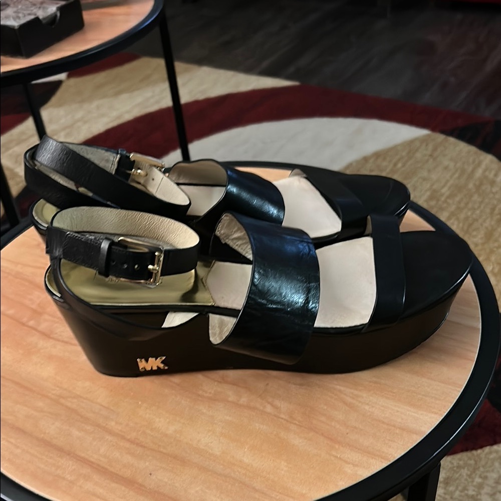 Michael Kors Black Leather Platform Sandals
